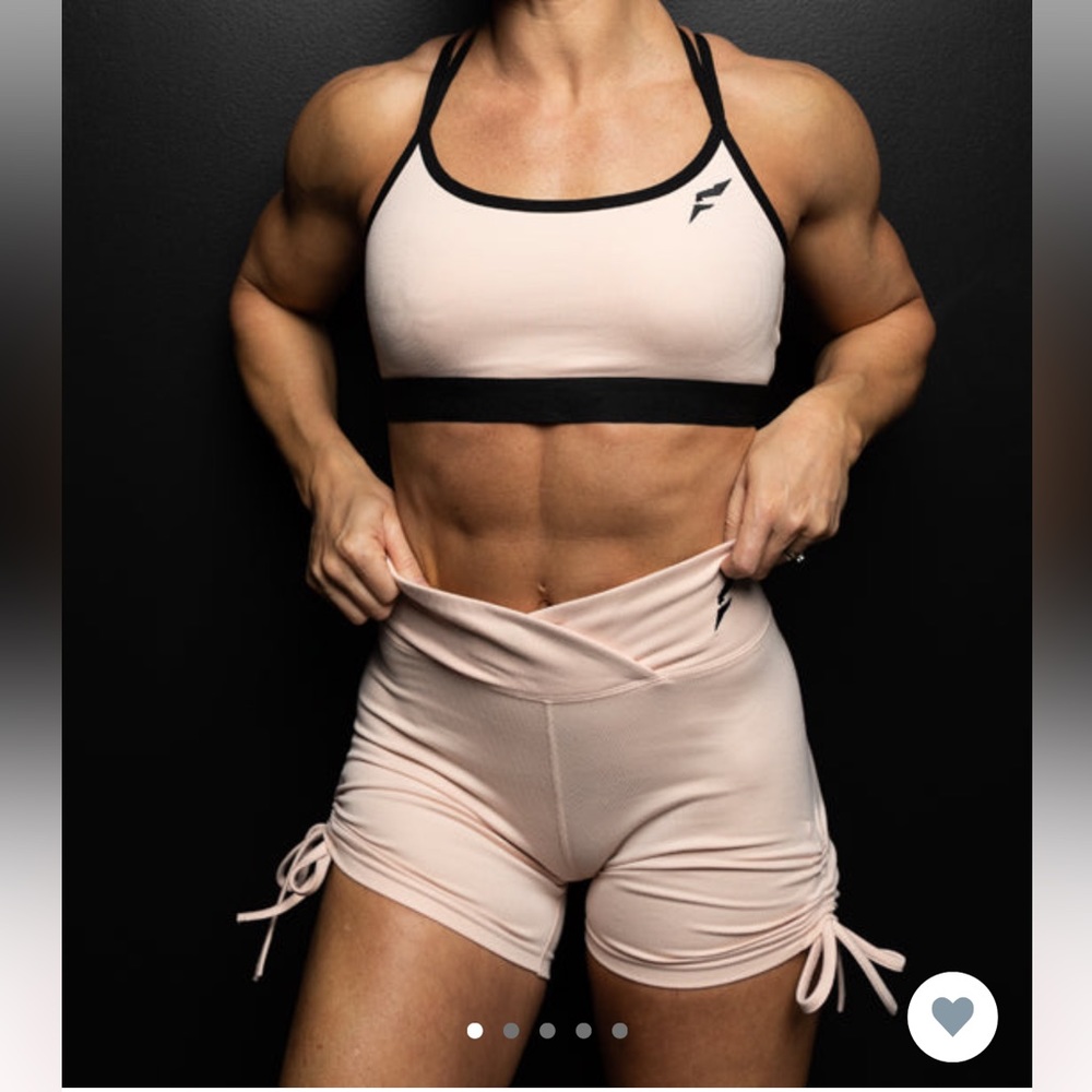 Medium Pink Flag Nor Fail ribbed sports bra and shorts